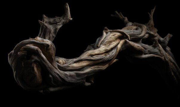  a piece of driftwood that looks like it has been cut in half and is black in the background, with a black background of the image of a piece of driftwood.  generative ai
