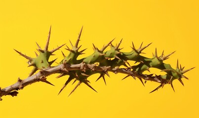  a thorny plant with long spikes on a yellow background with a yellow background in the backround of the picture is a yellow background.  generative ai