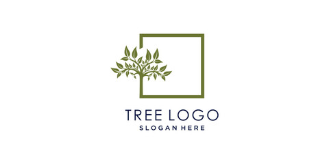 Nature logo design vector with tree and leaf style