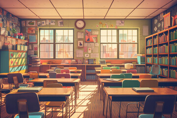 photo of class room in the school with stuff and equipment Generated AI