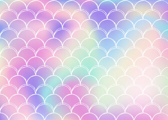 Gradient scale background with holographic mermaid.