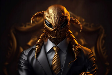 Portrait of a Scorpion dressed in a formal business suit, created with generative AI
