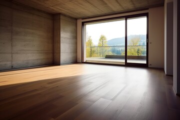 Empty Room Interior with wooden floor -Ai	