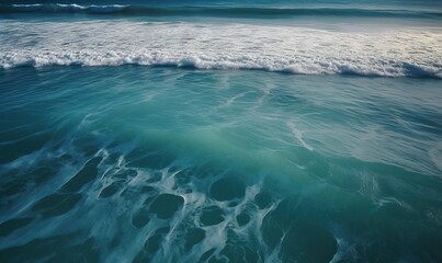 Fototapeta premium the ocean waves are rolling in and out of the water at the same time as the sun is setting over the horizon of the ocean. generative ai