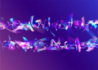 Fototapeta na wymiar Birthday Glitter. Retro Vaporwave Illustration. Cristal Effect. Disco Flyer. Flying Foil. Holographic Confetti. Purple Blur Glare. Modern Art. Pink Birthday Glitter
