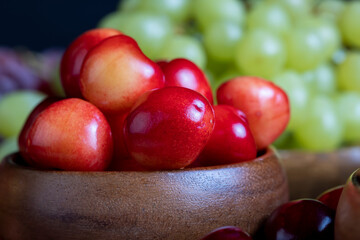 Sweet fresh cherries with other products