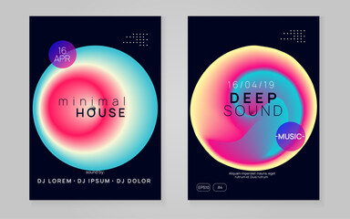 Naklejka premium Electronic Poster. Futuristic Pattern For Presentation Template. Linear Art For Invitation. Trance And Exhibition Shape. Fun Sound Flyer. Rainbow Electronic Poster