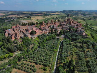 Fototapeta na wymiar aerial view from the south of the medieval town of Certaldo in Tuscany