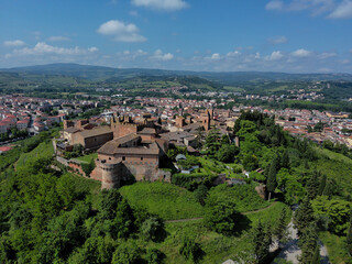 Fototapeta na wymiar aerial view of the fortified walls of the medieval town of Certaldo in Tuscany