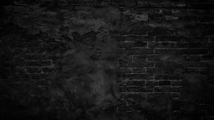 Abstract dark black brick wall texture for pattern background. wide panorama picture. texture background as template, page or web banner