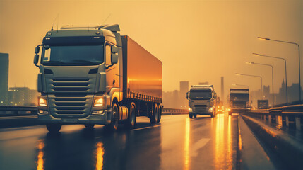 Truck on Highway, Logistics Industry Images. Ai generated.