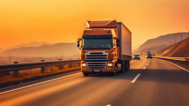 Truck on Highway, Logistics Industry Images. Ai generated.