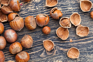 peeled hazelnut nuts close-up on the table
