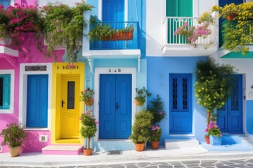 Fototapeta na wymiar Klima is a lovely fishing village on the Greek island of Milos, with white houses and colourful doors. Generative AI