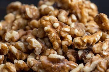 Walnut kernel on the kitchen table during cooking