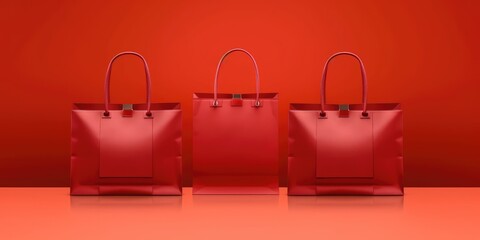 Red shopping bags. Red background.