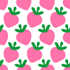 Strawberry doodle seamless pattern. Simple hand drawn berries, minimal childish print. Vector illustration isolated on white background