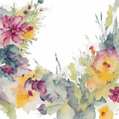 Watercolor background with flowers and plants Grunge Style