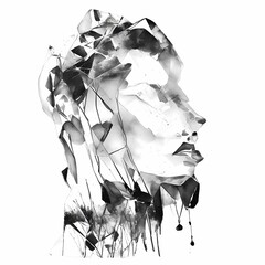 black and white watercolor fashion illustration of a stylish woman 
