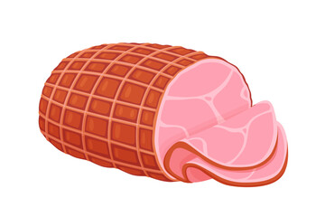 Smoked ham isolated, delicious sliced ham illustration	