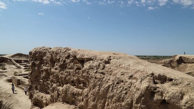 a ruined fortress in the kyzylkum desert