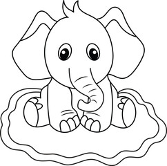 Cute baby elephant vector line art coloring page