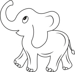 Cute baby elephant vector line art coloring page