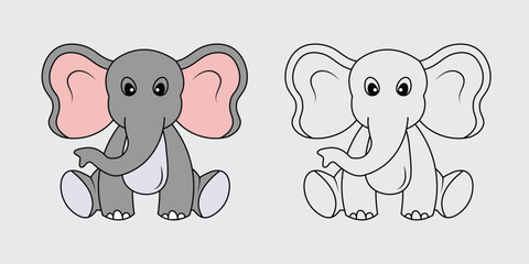 Obraz na płótnie Canvas Cute baby elephant vector line art coloring page