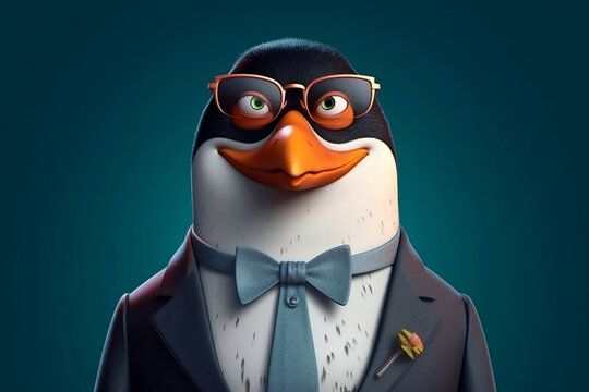 Portrait of a Penguin dressed in a formal business suit, created with generative AI
