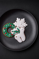 Fresh delicious baked christmas or new year gingerbread cookies