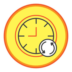 clock circular vector icon with yellow background and orange border