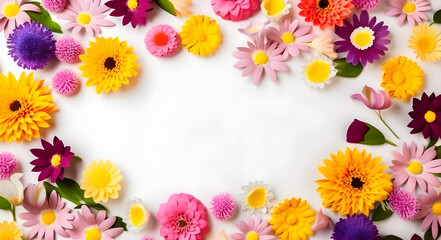 Spring flowers background with copy space, AI generated