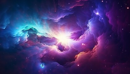 Fototapeta na wymiar Nebula Galaxy Background With Purple Blue Outer Space. Cosmos Clouds And Beautiful Universe Night Stars