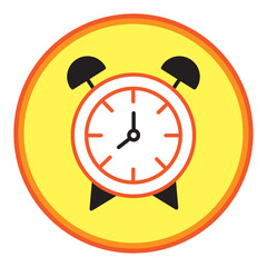 alarm clock vector icon with yellow background and orange lines