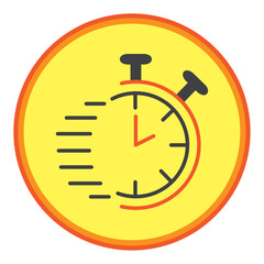 speed line clock vector icon with yellow background and orange lines
