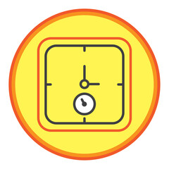 square clock vector icon with yellow background and orange lines