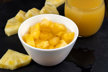pieces of canned ripe yellow pineapple, canned pineapple