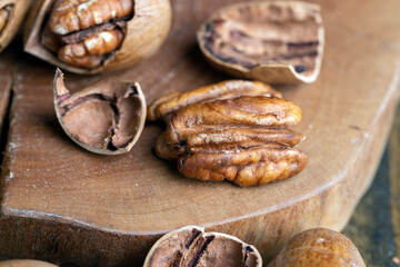 Pecan in a shell on the table