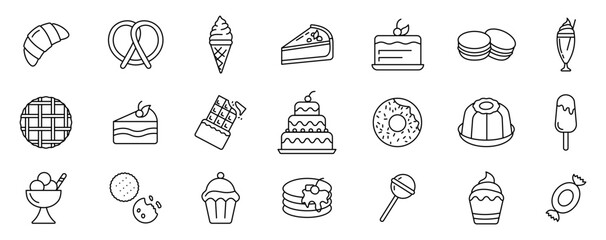 Dessert icons. Popular sweet dishes set. Vector illustration.