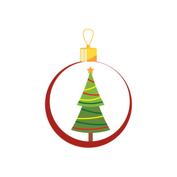 vector icon of christmas tree inside a circle