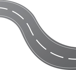 Road illustrations, Winding road. Journey traffic curved highway. Road to horizon in perspective.