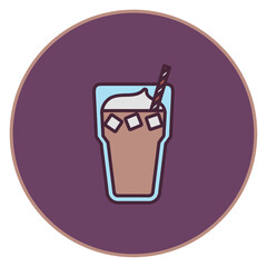 cold coffee glass vector icon with purple background

