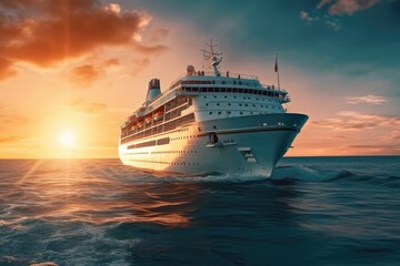 Fototapeta na wymiar cruise_ship_in_the_ocean_at_sunset