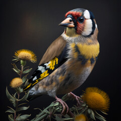 wild goldfinch in the meadow, generative ai technology