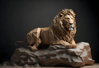 lion on a rock, cardboard carving, - illustration generated by ai