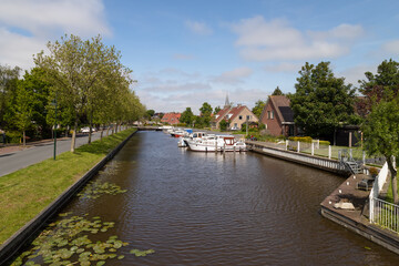 Fototapeta na wymiar Marina in the Dutch village of Hallum in Friesland.