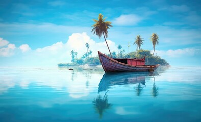 Naklejka na ściany i meble boat_in_water_on_a_island