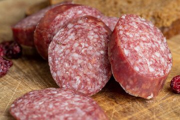 Sausage of moose meat cut into pieces