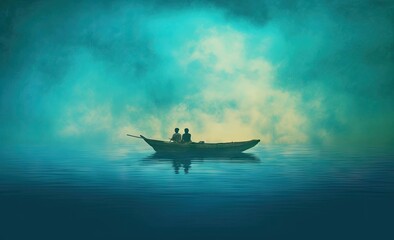 Naklejka premium boat_with_two_people_floating