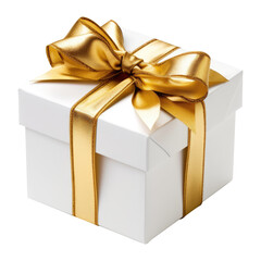 Gift box with ribbon isolated on white, transparent background, PNG, generative ai - obrazy, fototapety, plakaty